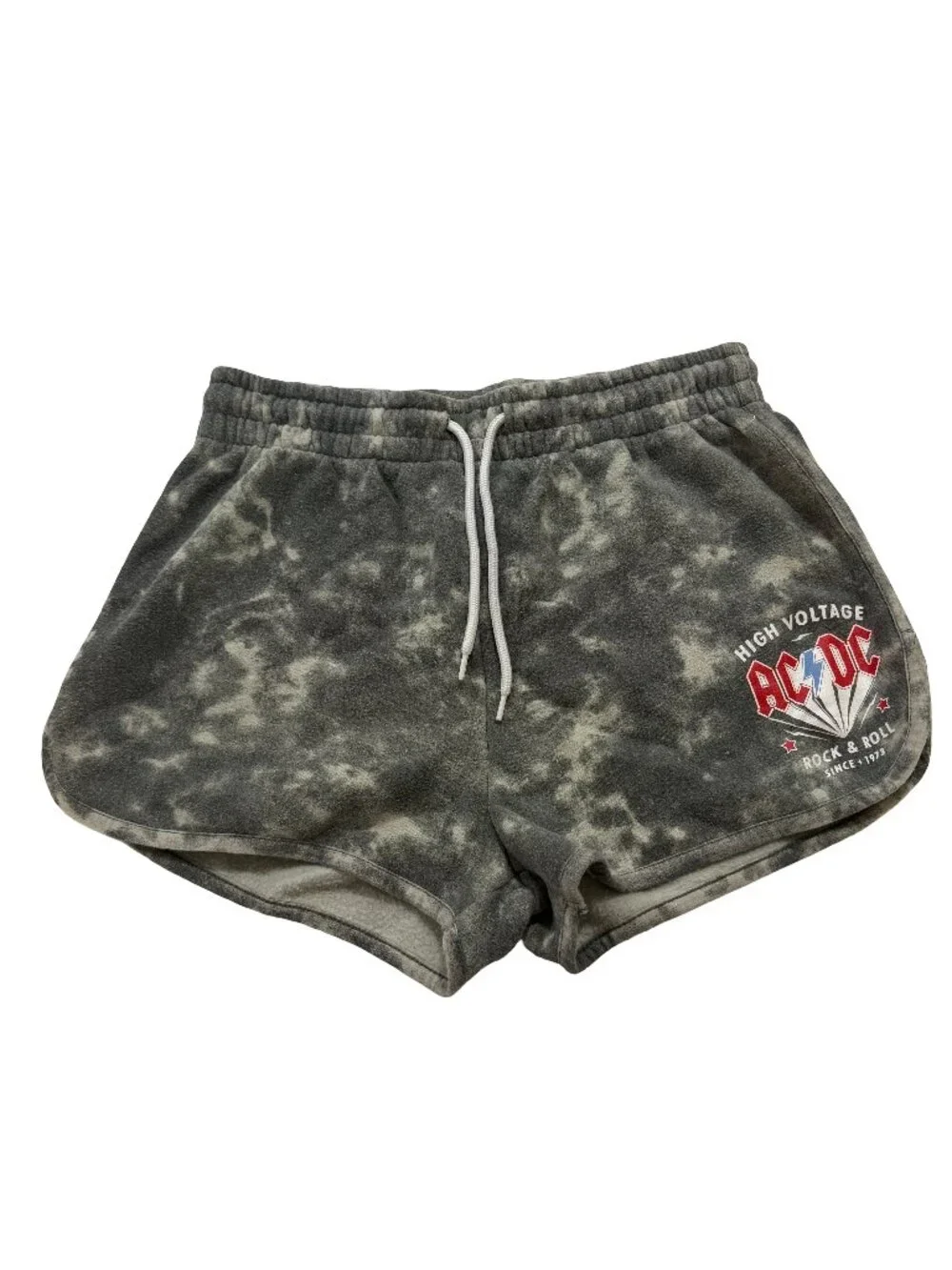 ACDC Charcoal Tie Dye Fleece Sweat Shorts Rock Graphic Drawstring Medium Women's